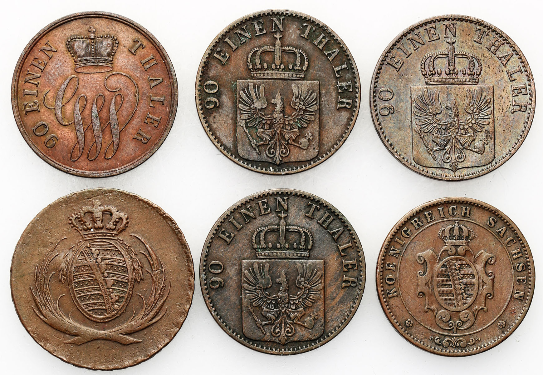 Niemcy, Saksonia i Prusy. 4-5 fenigów 1808-1871, zestaw 6 monet